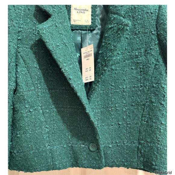 NWT Abercrombie & Fitch Cropped Tweed Blazer Jacket Green Preppy Chic Glam - Picture 3 of 9